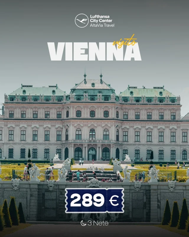 #ViennaDuke filluar prej 289 € për person / 3 netë akomodimCheck in 28 MajTë përfshira në çmim:✔️Fluturimi nga Prishtina✔️Akomodimi në hotel me mëngjes📌Çmimet dhe vendet jane momentale!Për më shumë informata na kontaktoni:🌐www.altaviatravel.com📱038/049/044/045 - 543543📧info@altaviatravel.com📞383 45 543543 (Viber/WhatsApp)