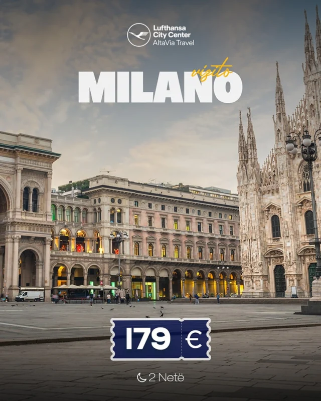 #MilanoDuke filluar prej 179 € për person / 2 netë akomodim Check in 25 MajTë përfshira në çmim:✔️Fluturimi nga Prishtina✔️Akomodimi në hotel me mëngjes📌Çmimet dhe vendet jane momentale!Për më shumë informata na kontaktoni:🌐www.altaviatravel.com📱038/049/044/045 - 543543📧info@altaviatravel.com📞383 45 543543 (Viber/WhatsApp)